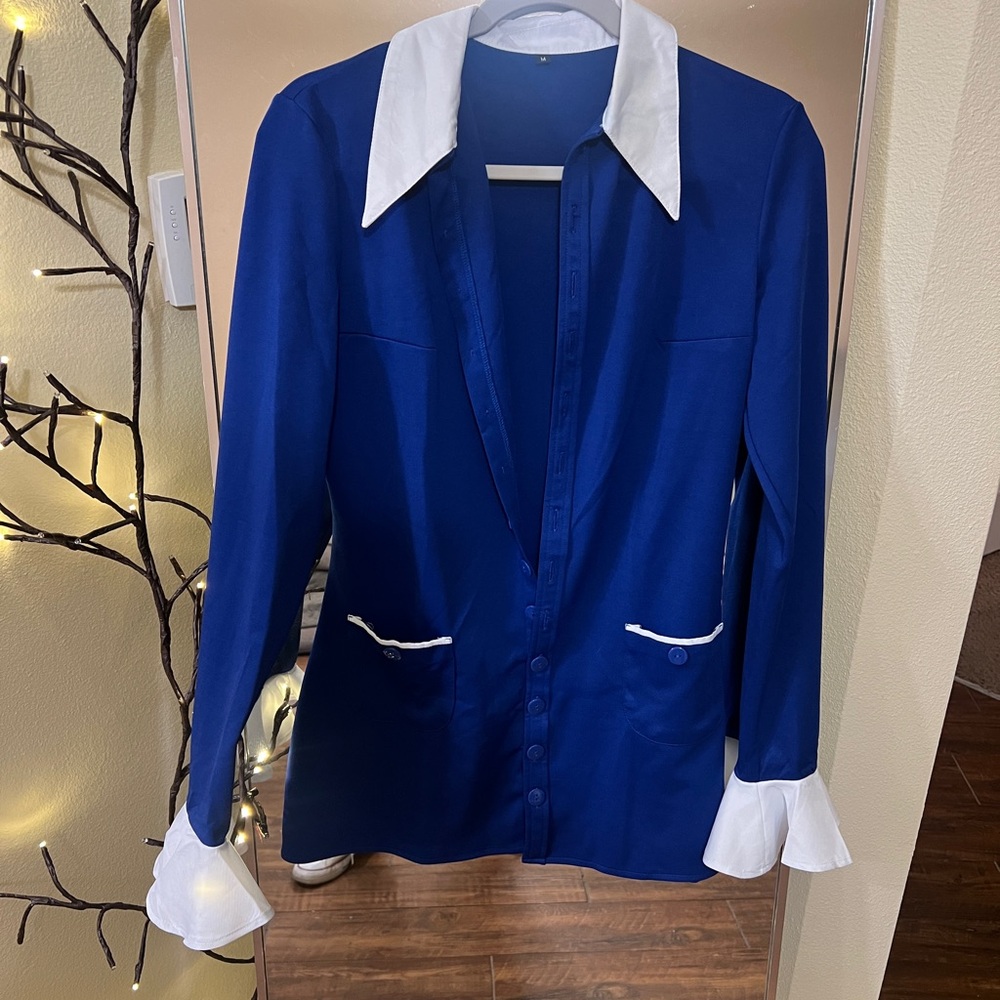Blue Retro Jacket with White Collar